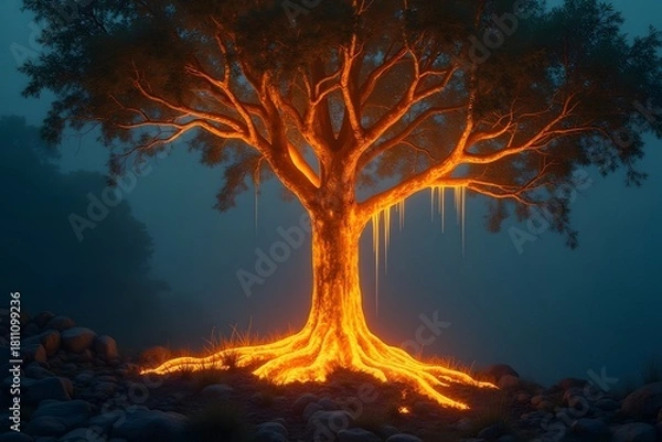 Obraz A tree dripping glowing liquid from its branches.