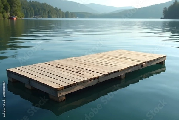 Fototapeta A floating plank rotating gently over a lake.