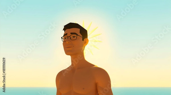 Fototapeta Serene man basks in sunlight