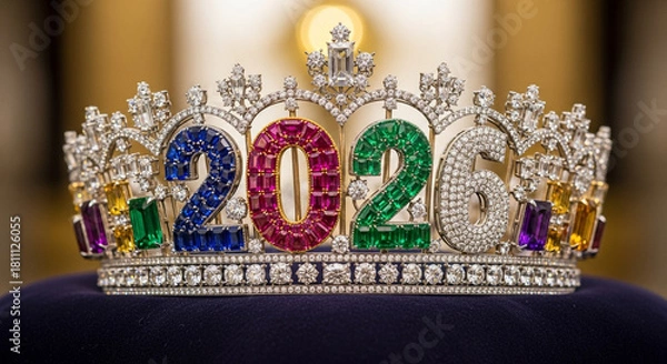 Obraz A dazzling tiara with the year 2026 in colorful gems, a symbol of a bright and sparkling future, perfect for new years celebrations and milestones