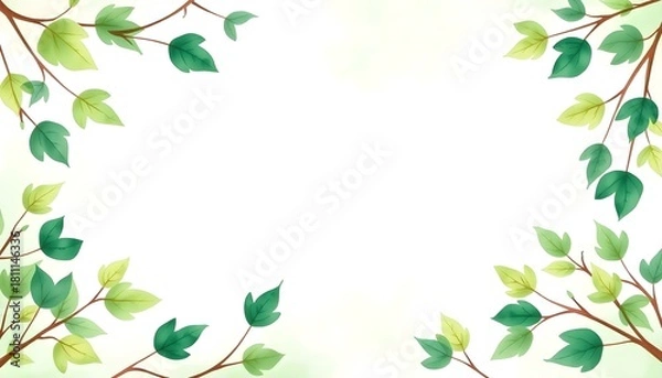 Obraz 네모서리녹색수채화잎프레임