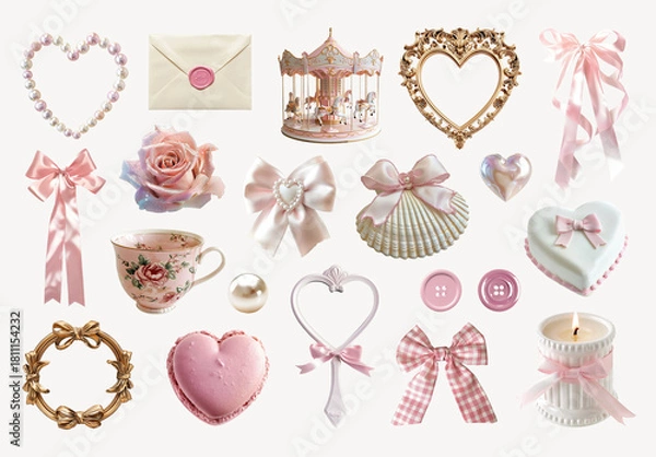 Obraz Elegant Pink Vintage Decorative Element Set