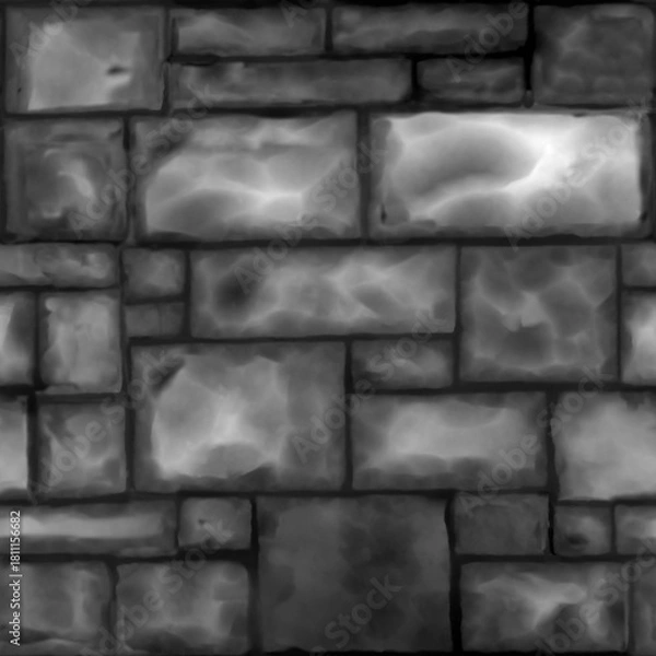 Obraz Black and White Stone Wall Texture with Irregular Pattern and Rough Surface