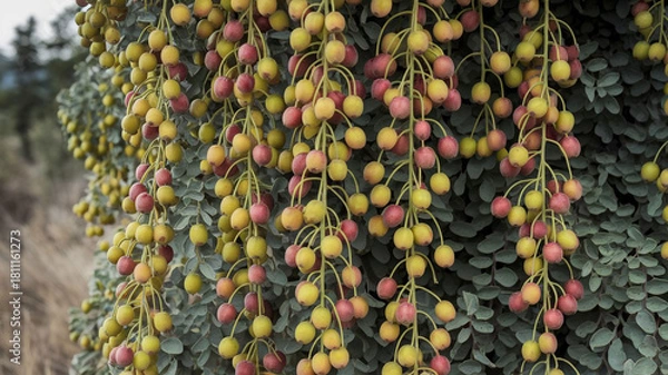 Fototapeta Wild Ber Fruit Tree: Close-Up of Indian Jujube Berries on Bush Wallpaper