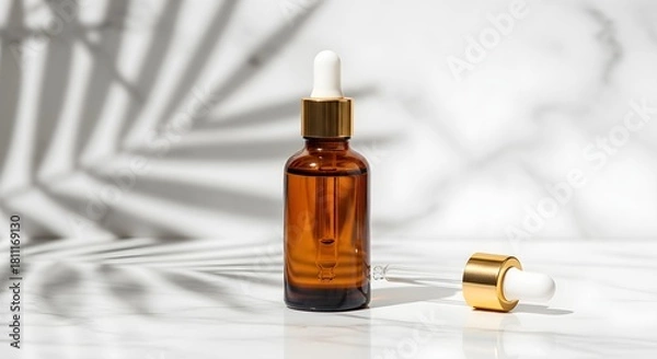 Fototapeta A bottle of facial serum with a dropper lying beside it.