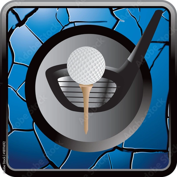 Obraz Golf ball on tee on blue cracked web button