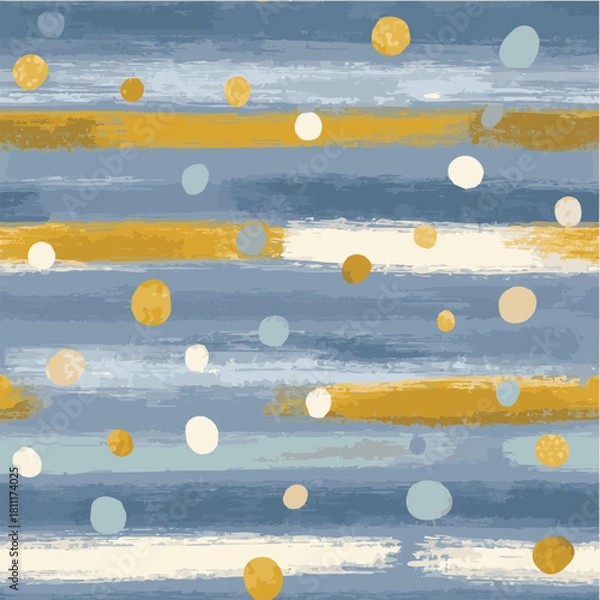 Fototapeta Seamless pattern of hand-painted horizontal stripes and polka dots