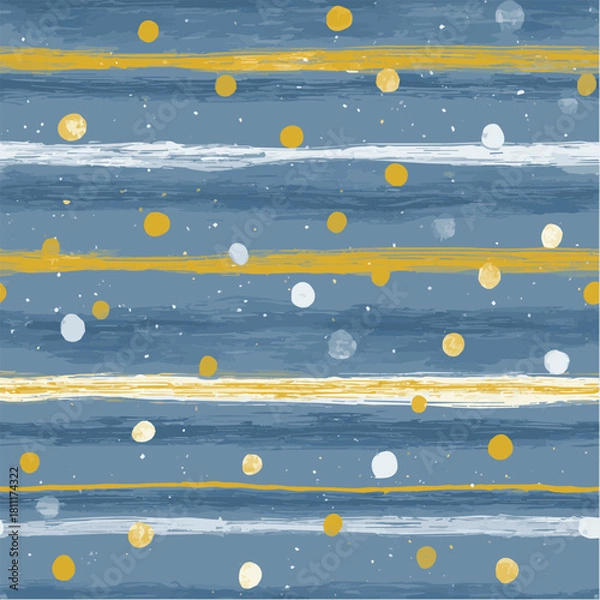 Fototapeta Seamless pattern of hand-painted horizontal stripes and polka dots