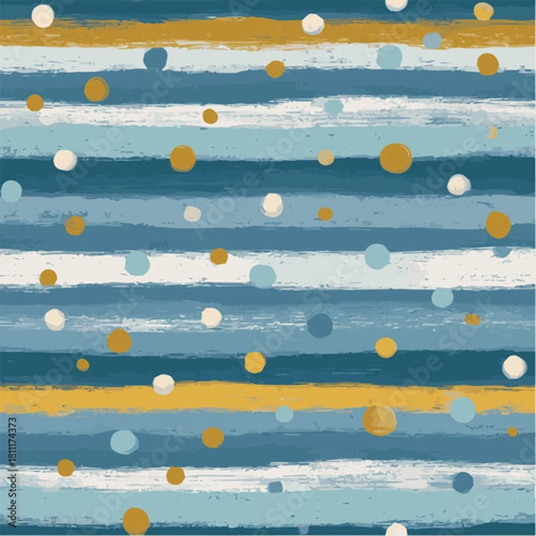 Fototapeta Seamless pattern of hand-painted horizontal stripes and polka dots