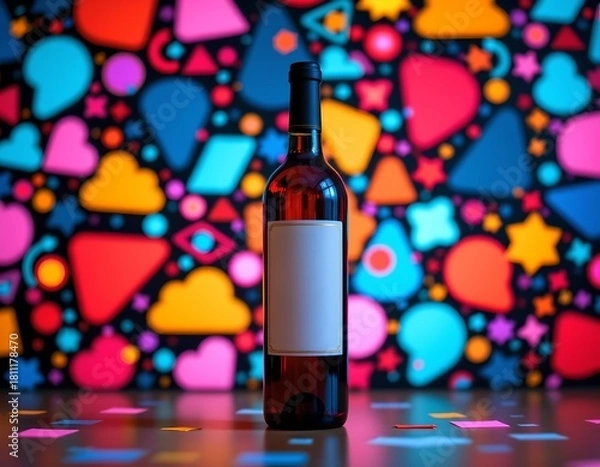 Fototapeta Vibrant Wine Bottle Amid Colorful Mosaic