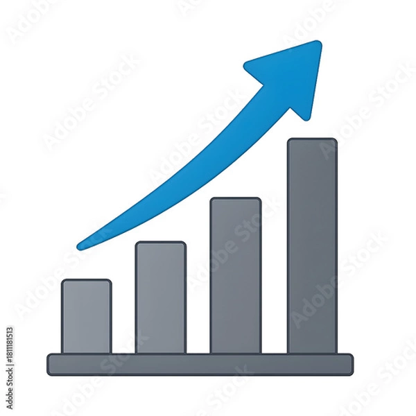 Fototapeta Blue arrow graph showing upward trend and growth on black background