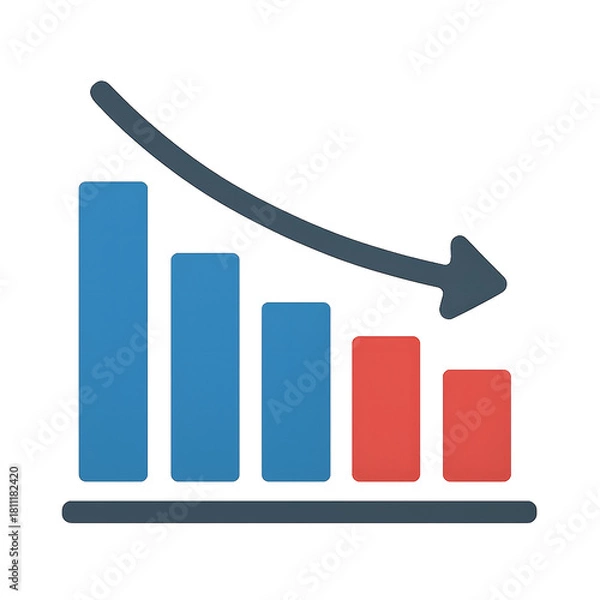 Fototapeta Bar chart showing a downward trend with a falling arrow