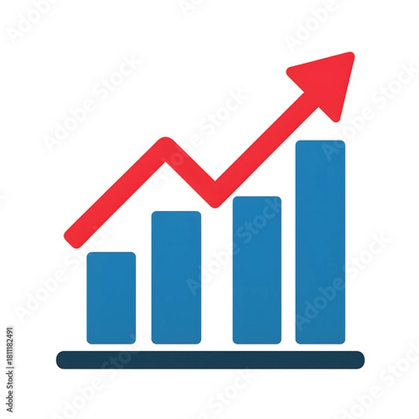 Fototapeta Upward trending bar graph with red arrow indicating growth and success