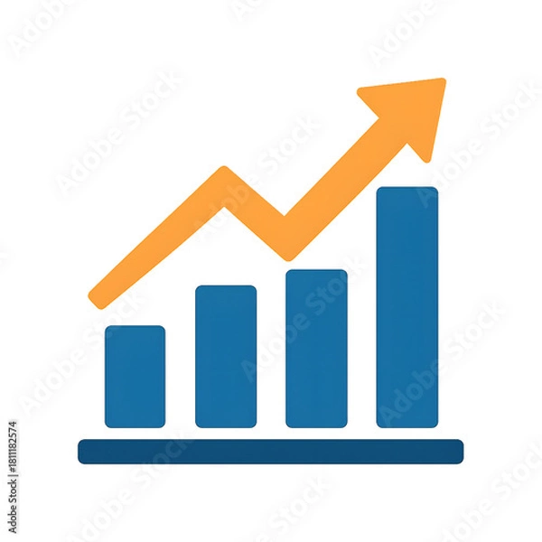 Fototapeta Upward trending bar graph with arrow indicating growth
