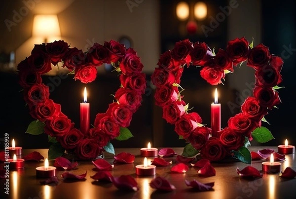 Fototapeta candles on red background for valentine 