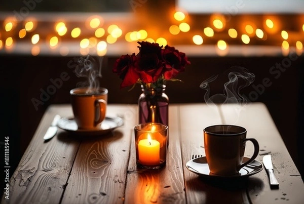 Fototapeta candles on a table for valentine 