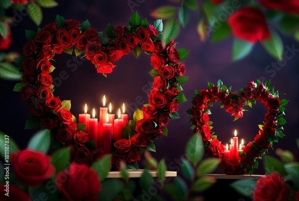 Fototapeta candles in the shape of heart in valentine