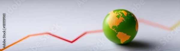 Fototapeta ESG Financial Forecast Insights, A globe sits on a graph, symbolizing global trends and statistics, illustrated with green and orange colors against a blurred background.