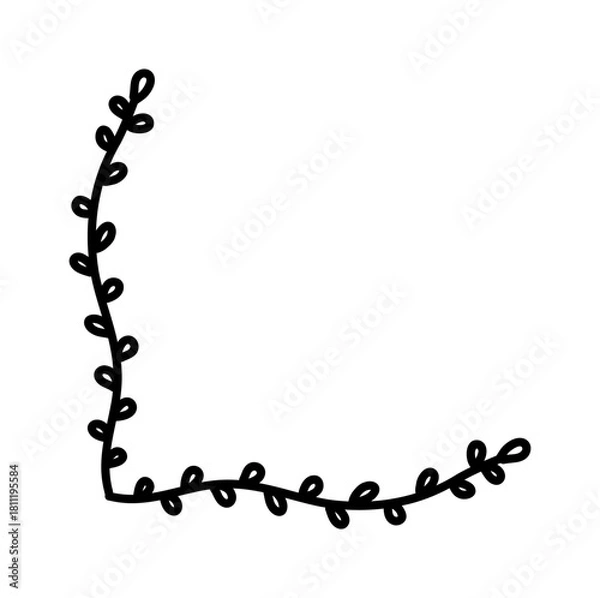 Fototapeta Hand drawn doodle floral corner element with simple flower and leaves. Perfect for decorative frames, invitations, cards, scrapbooking, and creative design projects.