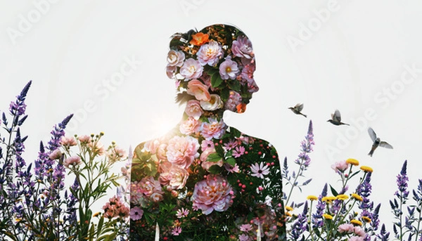 Obraz Double Exposure With Bouquet of Flowers