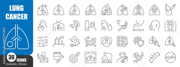 Fototapeta Lung cancer thin line icon . Editable stroke . Vector .