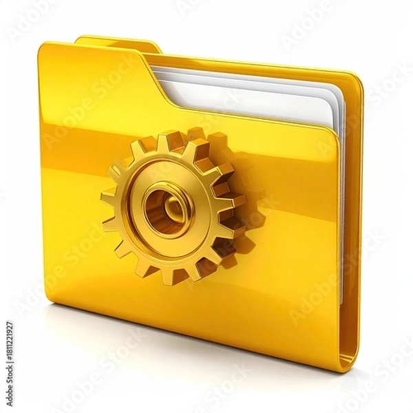 Fototapeta Golden folder icon with a gear mechanism detail