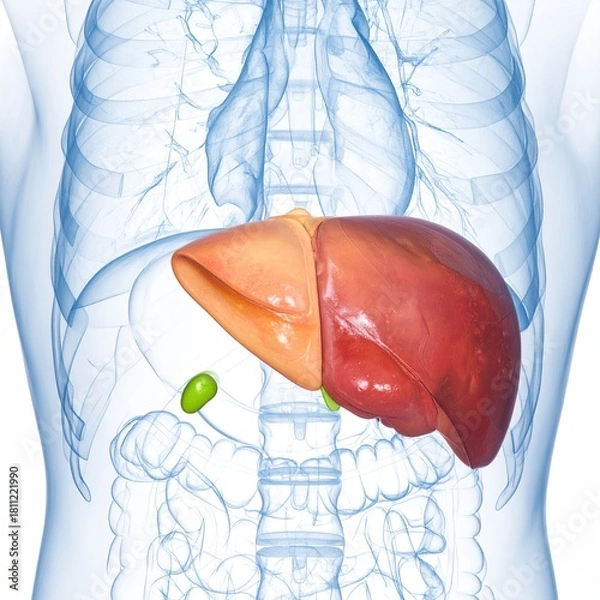 Fototapeta Human torso showing liver and gallbladder visualization