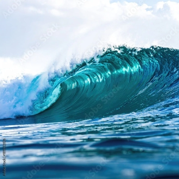 Fototapeta Giant ocean wave cresting, turquoise blue water