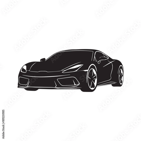 Obraz Sports Car Silhouette Vector Illustration — Modern Luxury Vehicle Design on White Background