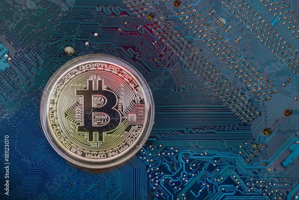 Obraz Монета Bitcoin на электронной плате