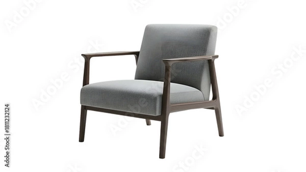 Obraz Contemporary upholstered armchair featuring wooden framing displayed against a solid dark background