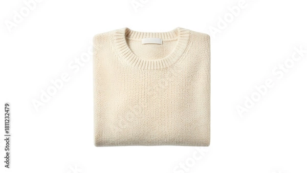 Obraz Folded cream colored knit pullover garment sits isolated against a dark background