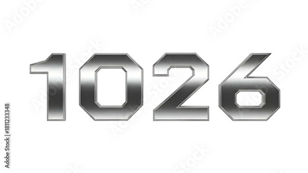 Obraz Digit sequence one zero two six rendered with a metallic, three dimensional effect against a dark background