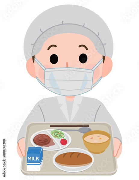 Obraz 給食調理員　マスク装着　イラスト