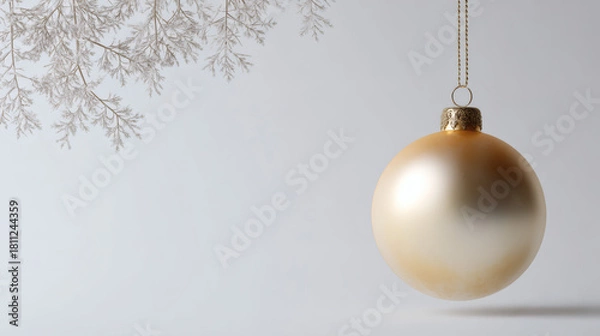 Fototapeta Floating Matte Gold Christmas Ornament with Frosty Branch