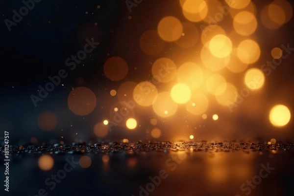 Fototapeta Abstract golden lights, soft focus, dark backdrop, soft, elegant