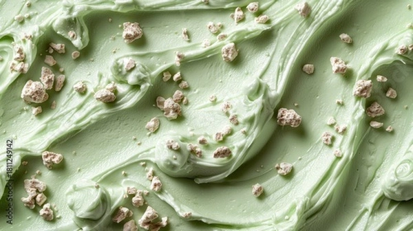 Obraz Mint-green cream swirls topped with scattered chunks, close-up texture
