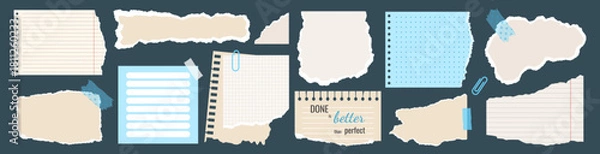 Obraz Torn paper pieces set, Paper notes, notebook sheets
