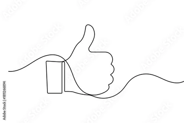 Obraz Thumbs up hand symbol in continuous one line drawing with clean minimalist outline illustration with white background
