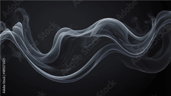 Obraz Blue smoke waves flow on a black background, forming an abstract curve pattern with light and motion