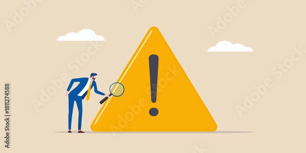 Fototapeta Risk assessment problem solving and identifying business threats with magnifying glass