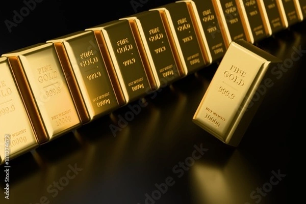 Fototapeta stack of gold bars on black