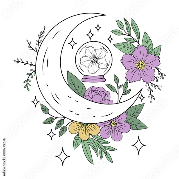 Fototapeta A vintage style illustration representing crescent moon
