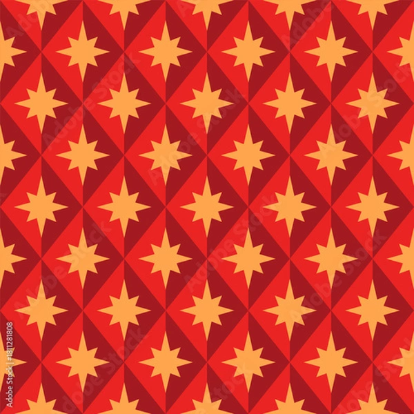 Fototapeta Argyle plaid Christmas grid diamond rhomb star seamless pattern geometric Fabric Surface cover wrap