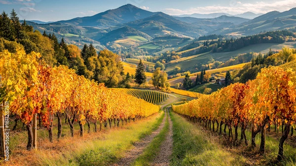 Obraz autumn vineyard landscape with golden