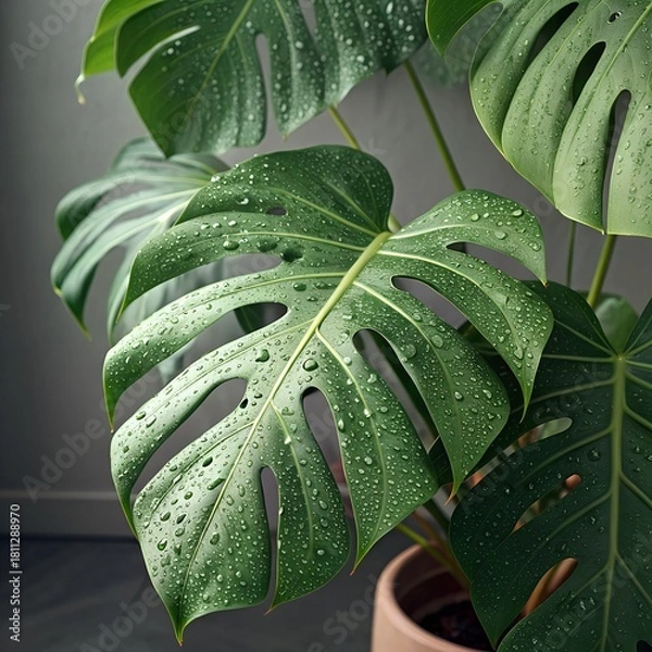 Obraz green leaf with water drops