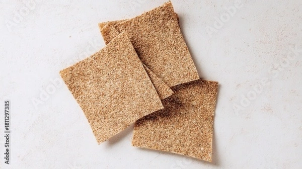 Obraz Crispbread squares on white background isolated. Generative AI