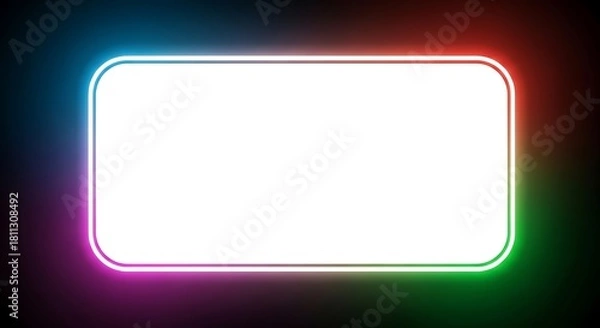 Fototapeta Glowing Gradient Neon Frame with Blank White Screen Mockup