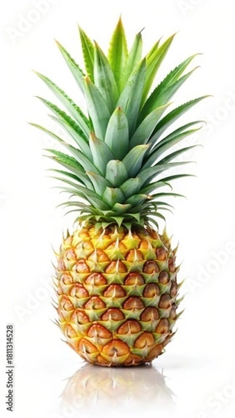 Obraz Fresh pineapple slice on a plain white background with a slight sheen