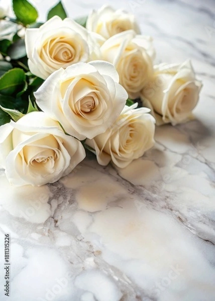 Obraz Elegant White Roses on Marble Surface